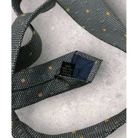 BROOKSFIELD Silk Tie ITALY Gray Gold Geometric W:3.7" EUC - Picture 4 of 6